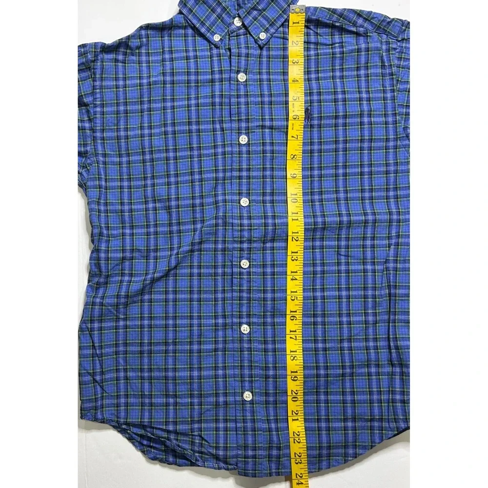 Ralph Lauren Kids‎ Plaid Button-Up Shirt Blue Green Cotton Blend Size Medium